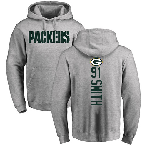 Men Green Bay Packers Ash 91 Smith Preston Backer Nike NFL Pullover Hoodie Sweatshirts